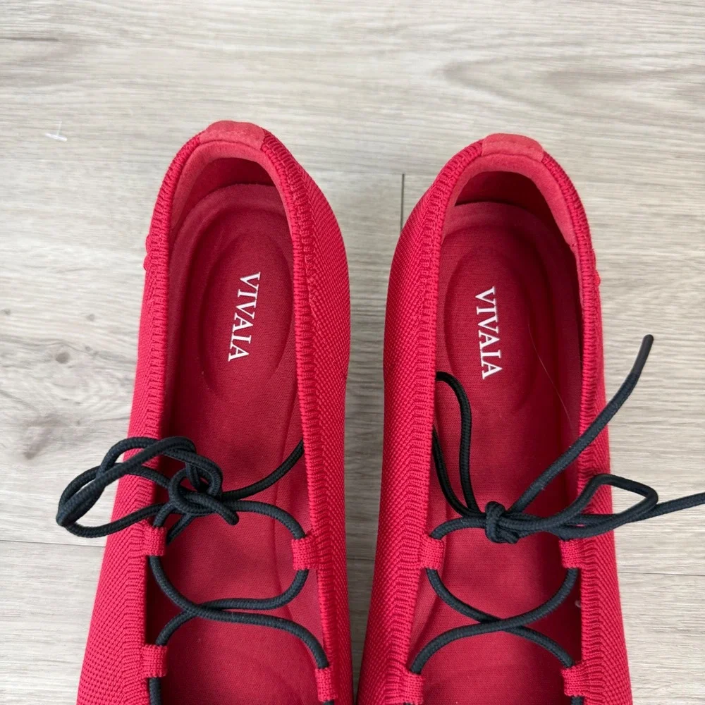 NEW Vivaia Ruby Red Square-Toe Lace Up Mary Janes Miley Flats Knit Size 39
